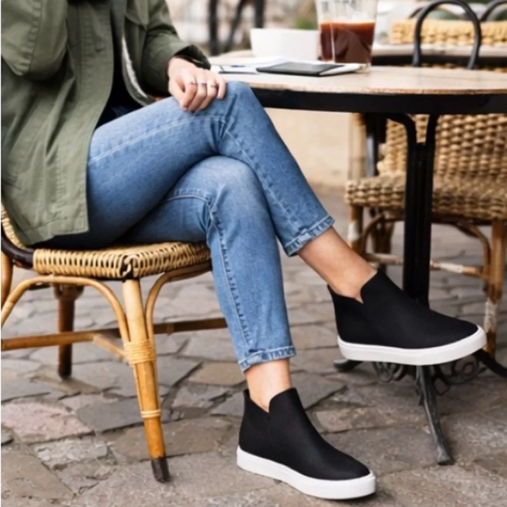 Birdies Black Leather Sneakers / Booties — Women’s Size 8 - Picture 2 of 4